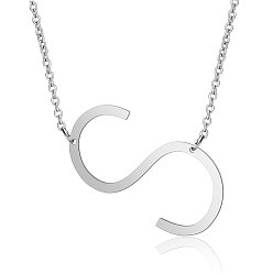 Letter S 201 Stainless Steel Initial Pendants Necklaces, with Cable Chains, Letter, Letter.S, 17.3~18.3 inch(44~46.5cm)x1.5mm, LetterS: 37x19.5x1mm