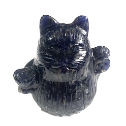Sodalite Figurines de chat chanceux de guérison sculptées en sodalite naturelle, Décorations d'affichage en pierre d'énergie reiki, 60x50x60mm