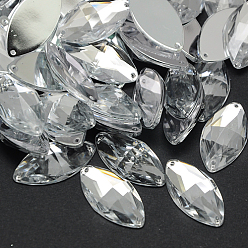 Прозрачный Шить на горный хрусталь, Тайвань акриловые горный хрусталь, два отверстия, аксессуары для одежды, граненые, лошадиный глаз , прозрачные, 18x9x4.5 мм, отверстие: 1 мм