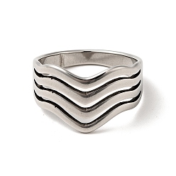 Stainless Steel Color Non-Tarnish 201 Stainless Steel Wave Thick Finger Ring for Women, Stainless Steel Color, US Size 6 1/4(16.7mm)