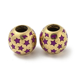 Purple Brass Enamel European Beads, Large Hole Beads, Golden, Round with Star, Purple, 13x12mm, Hole: 5mm