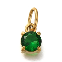 Папоротник Зеленый Ионное покрытие (ip) 304 подвески из нержавеющей стали со стразами, с целью перехода в кольце, плоские круглые прелести, реальный 14 k позолоченный, Папоротник зеленый, 8~8.5x6x4.5 мм, отверстие : 5x3 мм