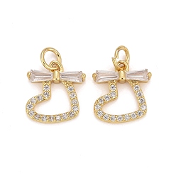 Белый Латунный кубический цирконий, реальный 18 k позолоченный, сердце, без свинца и без кадмия, белые, 13x12x3 мм, Перейти кольцо: 5x1 мм, внутренний диаметр: 3.3 мм