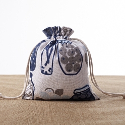 Bottle Rectangle Burlap Printed Packing Pouches, Drawstring Bags, for Presents, Party Favor Gift Bags, Bottle, 13x9cm
