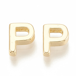 Letter P Brass Charms, Real 18K Gold Plated, Letter.P, 7~8.5x4~7.5x2mm, Hole: 1mm