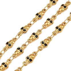 Real 18K Gold Plated 5M 304 Stainless Steel & Enamel Skull Link Chains, Soldered, with Spool, Ion Plating(IP), Long-Lasting Plated, Real 18K Gold Plated, 9.5x4x2mm, about 16.40 Feet(5m)/Roll
