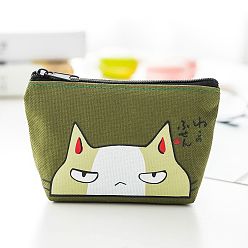 Olive Drab Cartoon Style Cat Pattern Cloth Clutch Bags, Change Purse with Zipperr, for Women, Rectangle, Olive Drab, 12x9x3.5cm