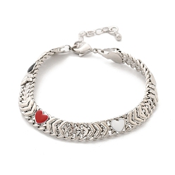 Платина Браслеты из латунных эмалевых сердечек для женщин, без кадмия и без свинца, стойки покрытие, платина, 6-7/8x1/4 дюйм (17.5x0.7 см)