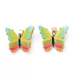 Colorful Opaque Resin Pendants, Butterfly Charm, with Real 18K Gold Plated Brass Findings, Cadmium Free & Lead Free, Colorful, 20.5x23x5mm, Hole: 3.5x6mm