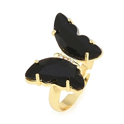 Schwarz Messing-Mikro pflastern Zirkonia Fingerringe, mit Glas, Schmetterling, Bleifrei und cadmium frei, langlebig überzogen, Gestell, echt 18 k vergoldet, Schwarz, us Größe 6 (16.5 mm)