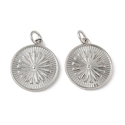 Платина Латунные подвески, плоские круглые подвески с цветочным узором, с целью перехода в кольце, долговечный, стойки покрытие, без свинца и без кадмия, платина, 19.5x17x2 мм, отверстие : 3.5 мм