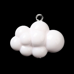 White Opaque Resin Pendants, Cloud Charms with Platinum Plated Iron Loops, White, 21x26x12mm, Hole: 1.6mm