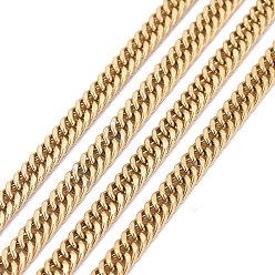 Golden Ion Plating(IP) 304 Stainless Steel Diamond Cut Curb Chains, Cuban Link Chain, Unwelded, Faceted, with Spool, Golden, 5x3.5x0.7mm, about 32.8 Feet(10m)/roll