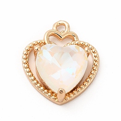 Crystal Brass with K9 Glass Charms, Golden, Heart Charms, Crystal, 18x15.5x6mm, Hole: 1.5mm