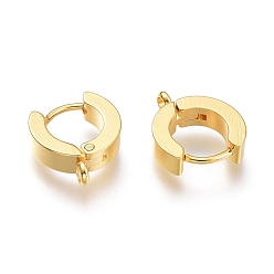 Real 24K Gold Plated Ion Plating(IP) 304 Stainless Steel Huggie Hoop Earrings Findings, with Vertical Loop, Ring, Real 24K Gold Plated, 12x11x4mm, Hole: 1.8mm, Pin: 1mm