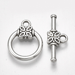 Antique Silver Tibetan Style Alloy Toggle Clasps, Cadmium Free & Nickel Free & Lead Free, Ring, Antique Silver, Ring: 17.5x14x2.5mm, Hole: 2mm, Bar: 21x8.5x2.5mm, Hole: 2mm, about 580sets/1000g