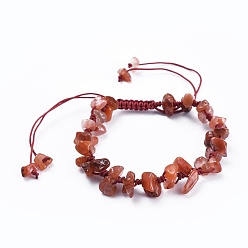 Carnelian Adjustable Natural Carnelian Chip Beads Braided Bead Bracelets, with Nylon Thread, 1-7/8 inch(4.8cm)