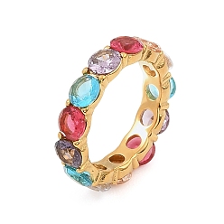 Разноцветный 304 Кольца из нержавеющей стали с цветными фианитами для женщин, круглые, золотые, красочный, 5 мм, размер США 7 (17.3 мм)