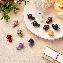 Mixed Color 12 Pieces Gemstone Mushroom Charm Pendant Crystal Mushroom Natural Stone Pendants Mixed Color for Jewelry Necklace Earring Making Crafts, Colorful, 22.5x15mm, Hole: 3.5mm