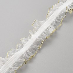Blanc Cordon élastique plat à volants en polyester, sangle vêtement accessoires de couture, blanc, 25mm
