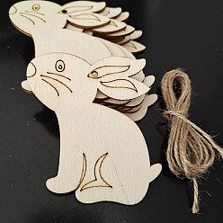 Rabbit Easter Unfinished Wood Pendant Ornaments, with Hemp Rope, for Blank Crafts DIY Easter Party Hanging Decoration Supplies, PapayaWhip, Rabbit, 80x74mm, 10pcs/bag