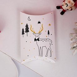 Deer Pillow Paper Bakery Boxes, Christmas Theme Gift Box, for Mini Cake, Cupcake, Cookie Packing, Deer Pattern, 140x100x26mm
