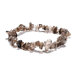 Quartz Fumé Copeaux de quartz fumé s'étendent bracelets, diamètre intérieur: 2-1/8~2-1/4 pouce (5.3~5.6 cm)