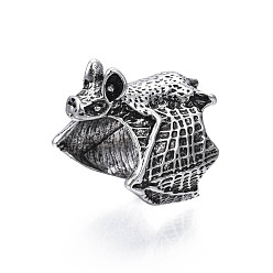 Antique Silver Gothic Punk Bat Alloy Open Cuff Ring for Women, Cadmium Free & Lead Free, Antique Silver, US Size 5 1/2(16.1mm)