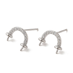 Platinum 925 Sterling Silver with Cubic Zirconia Stud Earrings Findings, Arch, Platinum, 8.5x11.5mm, Pin: 11x0.7mm