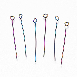 Rainbow Color Ion Plating(IP) 304 Stainless Steel Eye Pins, Rainbow Color, 35x0.6mm, Hole: 2mm