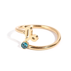 Capricorn Constellation Titanium Steel Open Cuff Ring with Cubic Zirconia, Golden, Capricorn, US Size 8(18.1mm)