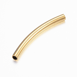 Real 24K Gold Plated 304 Stainless Steel Tube Beads, Curved Tube Noodle Beads, Curved Tube, Real 24K Gold Plated, 53x5mm, Hole: 3.5x4mm