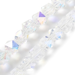 Clear AB Electroplate Glass Beads Strands, AB Color Plated, Polygon, Clear AB, 9x9x9mm, Hole: 1.4mm, about 60pcs/strand, 22.44''(57cm)