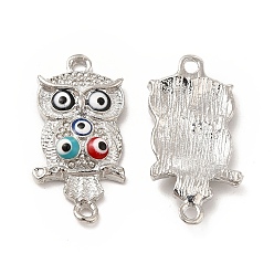 Platinum Alloy Enamel Connector Charms, Owl Links with Colorful Evil Eye, Nickel, Platinum, 25.5x13x3.5mm, Hole: 1.6mm
