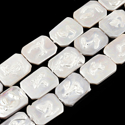 Freshwater Shell Plating Natural Freshwater Shell Beads Strands, Imitate Baroque Pearl Keshi Pearl Beads, Rectangle, 26.5~28x20~21.5x3~4.5mm, Hole: 0.8mm, about 14pcs/strand, 15.08 inch~15.35 inc(38.3~39cm)