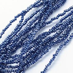 Marine Blue Electroplate Glass Beads Strands, Pearl Luster Plated, Faceted, Rondelle, Marine Blue, 2.5x1.5mm, Hole: 0.5mm, about 197~201pcs/strand, 12.9 inch(33cm)
