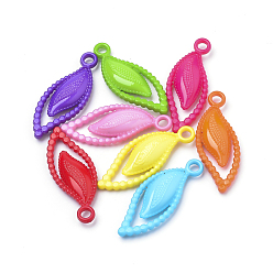 Mixed Color Opaque Acrylic Pendants, Leaf, Mixed Color, 36.5x14x5mm, Hole: 3mm, about 660pcs/500g
