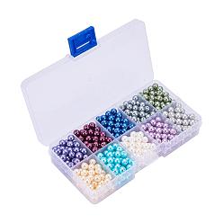 Mixed Color 10 Color Eco-Friendly Pearlized Round Glass Pearl Beads, Dyed, Mixed Color, 6mm, Hole: 1.2~1.5mm, about 60pcs/compartment, 600pcs/box