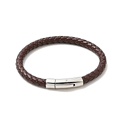 Stainless Steel Color Leather Braided Cord Bracelet with 304 Stainless Steel Clasp for Men Women, Coconut Brown, Stainless Steel Color, 8-1/2 inch(21.5cm)