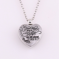 Antique Silver Alloy Heart with Word Urn Ashes Necklace, Pendant Necklace for Women, Antique Silver, 17.72 inch(45cm)