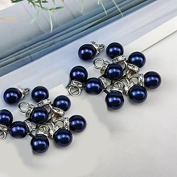 Midnight Blue ABS Plastic Imitation Pearl Charms, with Resin Rhinestone, Round Charm, Midnight Blue, 13x8mm, Hole: 3mm