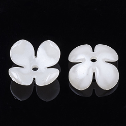 Creamy White 4-Petal ABS Plastic Imitation Pearl Bead Caps, Flower, Creamy White, 14.5x14.5x6.5mm, Hole: 1.8mm