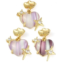 чертополох Стойка металлическая латунная микропрофилированная кубическая циркония подвески, cmолой, без свинца и без кадмия, долговечный, настоящее позолоченное сердце 18k со звездой, чертополох, 34x24.5x10 мм, отверстие : 4x2 мм