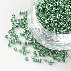 Medium Sea Green Plated Glass Bugle Beads, Medium Sea Green, 1~2x1.5~2mm, Hole: 0.5mm, about 100g/bag