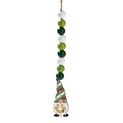 Others Saint Patrick's Day Wood Gnome Pendant Decoration, with Wood Beaded Jute Cord Hanging Decoration, Horseshoe, 288mm, pendant: 74x30x2.5mm