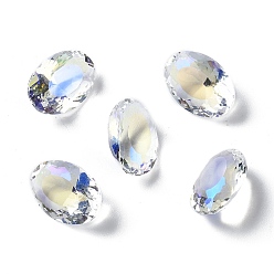 Прозрачный АВ Прозрачные стеклянные кабошоны со стразами, граненые, назад назад, овальные, ясно AB, 14x10x6 мм