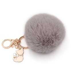 Gainsboro Imitation Rabbit Fur Pom-Pom & Cat Keychain, Bag Pendant Decoration, Gainsboro, 8cm