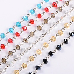 Mixed Color Handmade Rondelle Glass Beads Chains for Necklaces Bracelets Making, with Platinum Iron Eye Pin, Unwelded, Mixed Color, 39.3 inch, Beads: 6x4.5mm