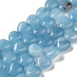 Aquamarine Natural Aquamarine Beads Strands, Heart, Dyed, 10x10.5~11x5mm, Hole: 1.2mm, about 40pcs/strand, 15.35''(39cm)