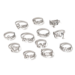 Stainless Steel Color Word 201 Stainless Steel Finger Ring, Mixed Shape, Stainless Steel Color, Inner Diameter: 16~20mm